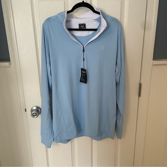 Deolax Mens L Light Blue 1/4 Zip Golf Pullover Long Sleeve Performance NWT - Picture 1 of 8
